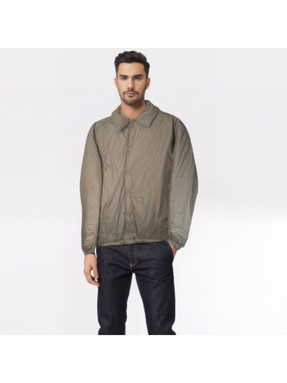 Oak + Fort Mens Parka Jacket Size Medium Khaki Tan Collared Button Closure